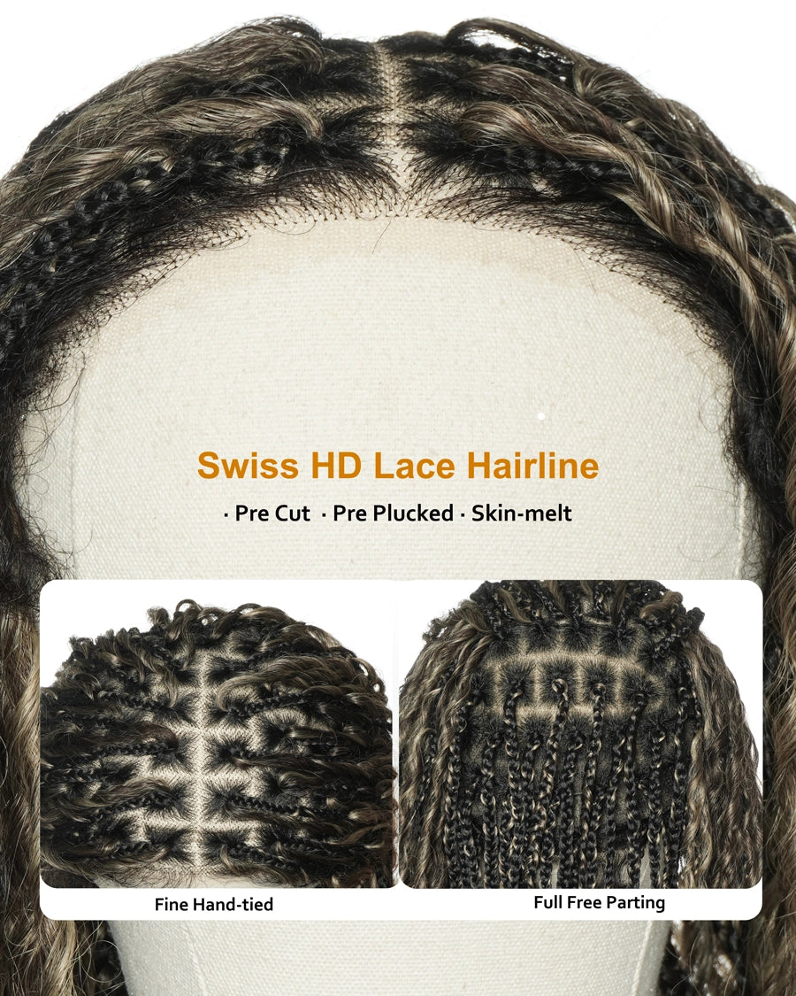 28" Boho Box Braided Wig – Swiss HD Lace 13x6 Frontal – Tangleless Air Spiral Curls