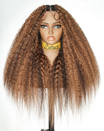 28" Kinky Straight Full Lace Swiss HD Lace Glueless Blend Human Hair Boho Braided Wig