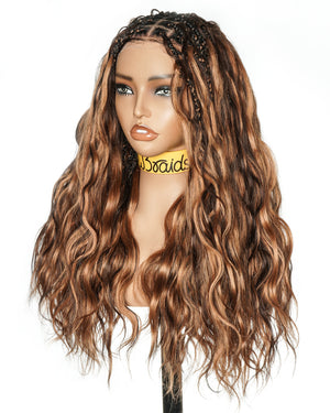 uBraids 24" Full Lace Glueless Blend Human Hair Loose Body Wave Curls Boho Box Braided Wig