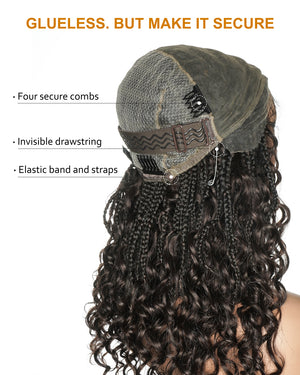 18" Swiss HD Lace Blend Human Hair Glueless Boho Braided Wig
