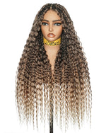 28" Blend Brown Deep Wave Knotless Boho Box Braided Wig