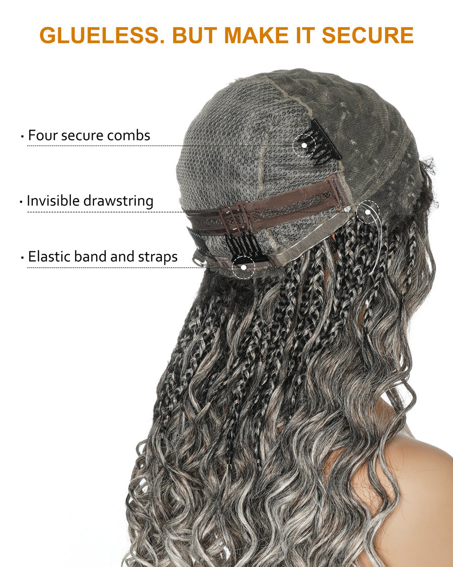 28" Blend Brown Deep Wave Knotless Boho Box Braided Wig