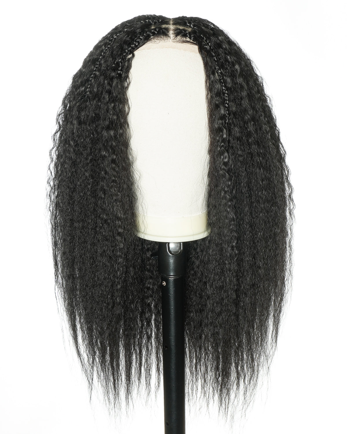 28" Kinky Straight Full Lace Swiss HD Lace Glueless Blend Human Hair Boho Braided Wig