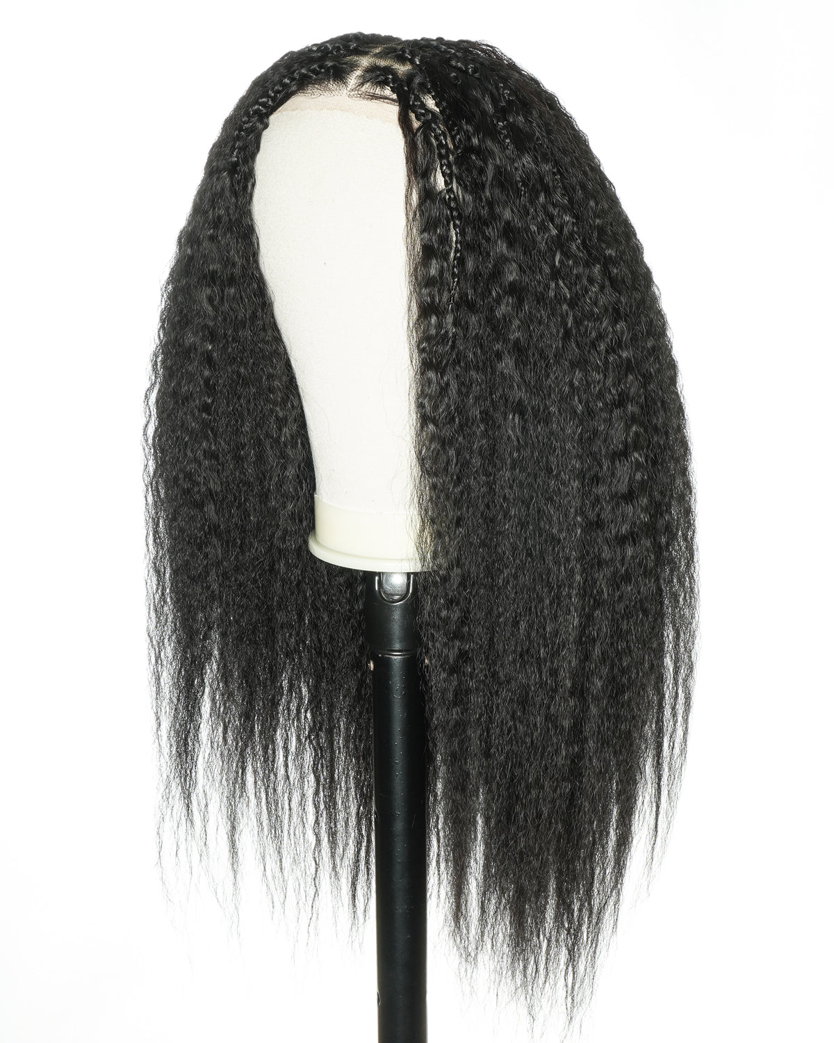 28" Kinky Straight Full Lace Swiss HD Lace Glueless Blend Human Hair Boho Braided Wig