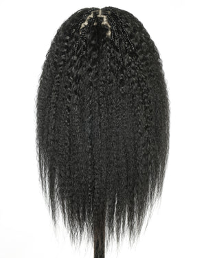 28" Kinky Straight Full Lace Swiss HD Lace Glueless Blend Human Hair Boho Braided Wig