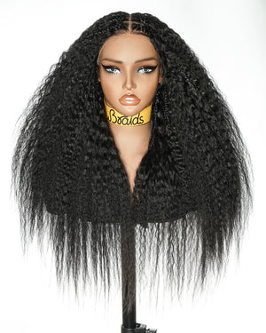 28" Kinky Straight Full Lace Swiss HD Lace Glueless Blend Human Hair Boho Braided Wig