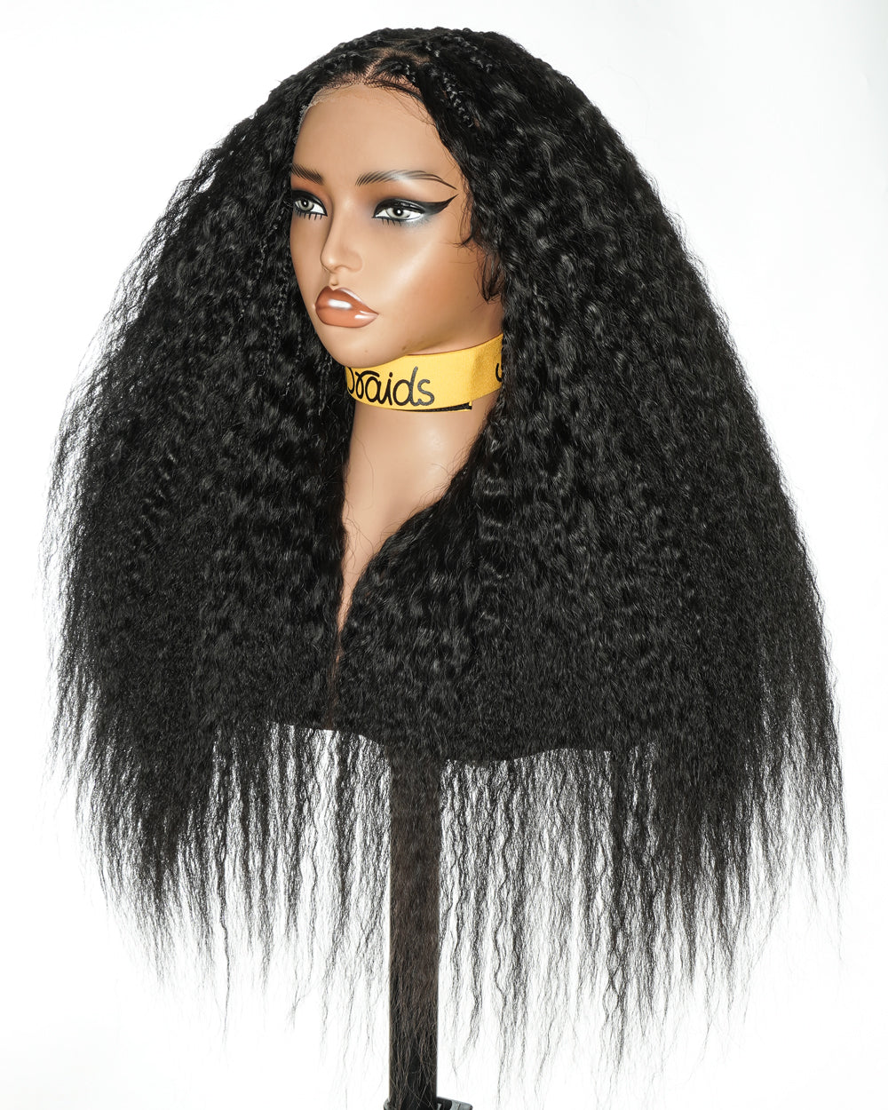 28" Kinky Straight Full Lace Swiss HD Lace Glueless Blend Human Hair Boho Braided Wig