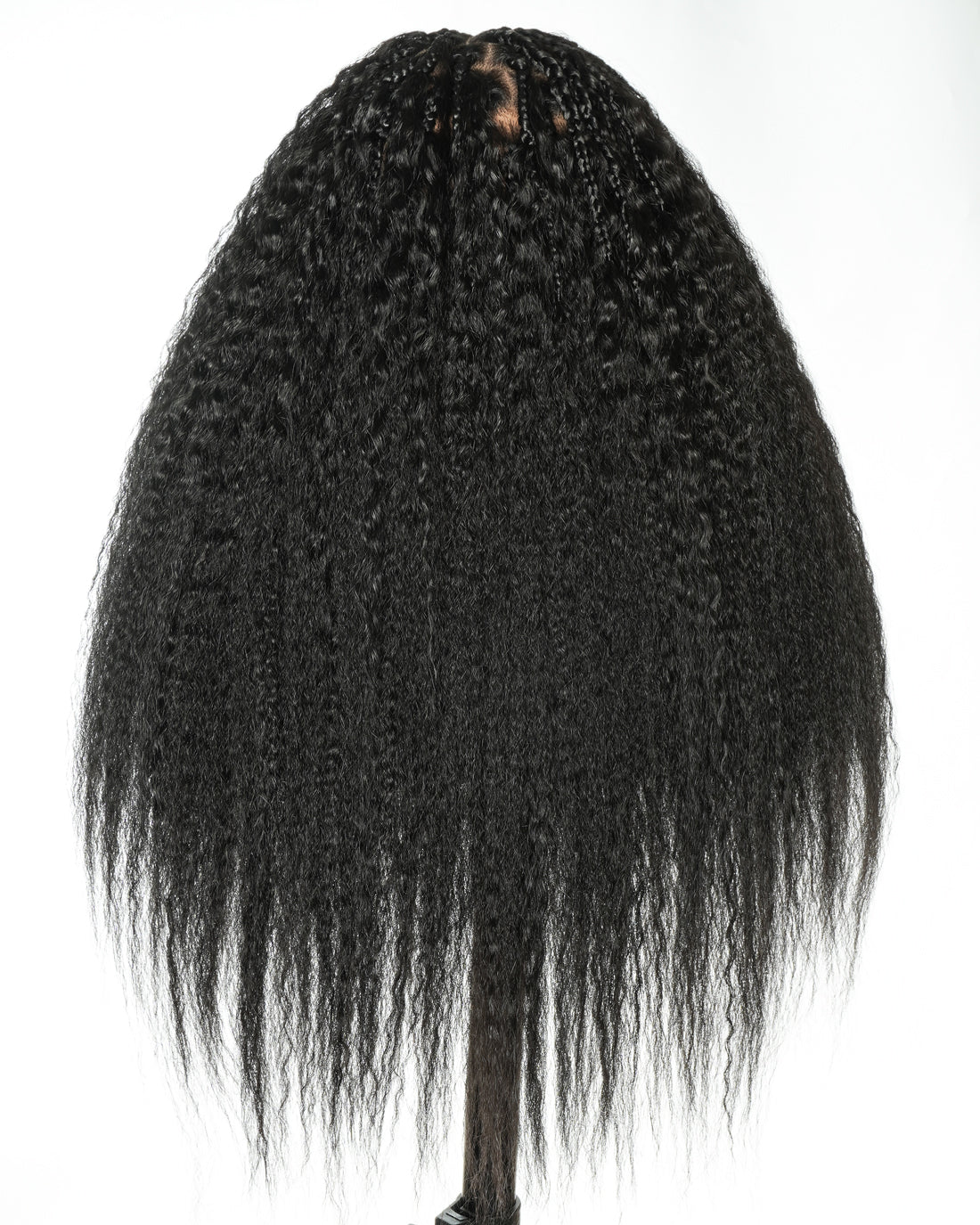 28" Kinky Straight Full Lace Swiss HD Lace Glueless Blend Human Hair Boho Braided Wig