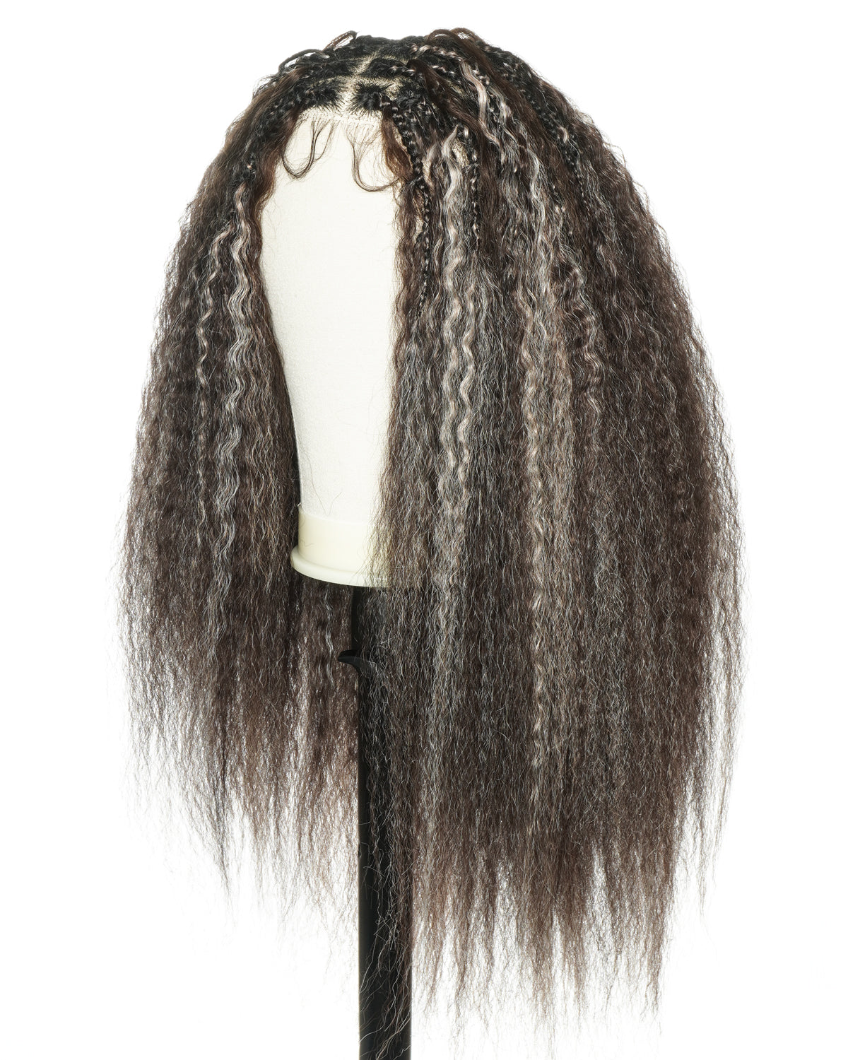 28" Kinky Straight Full Lace Swiss HD Lace Glueless Blend Human Hair Boho Braided Wig