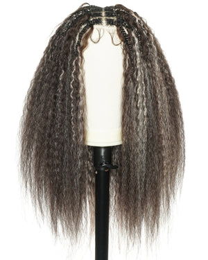 28" Kinky Straight Full Lace Swiss HD Lace Glueless Blend Human Hair Boho Braided Wig