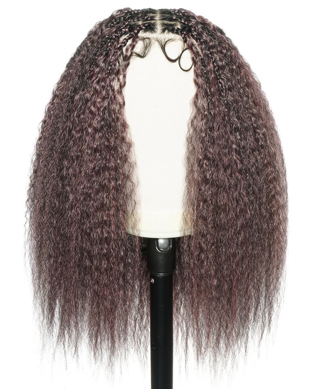28" Kinky Straight Full Lace Swiss HD Lace Glueless Blend Human Hair Boho Braided Wig