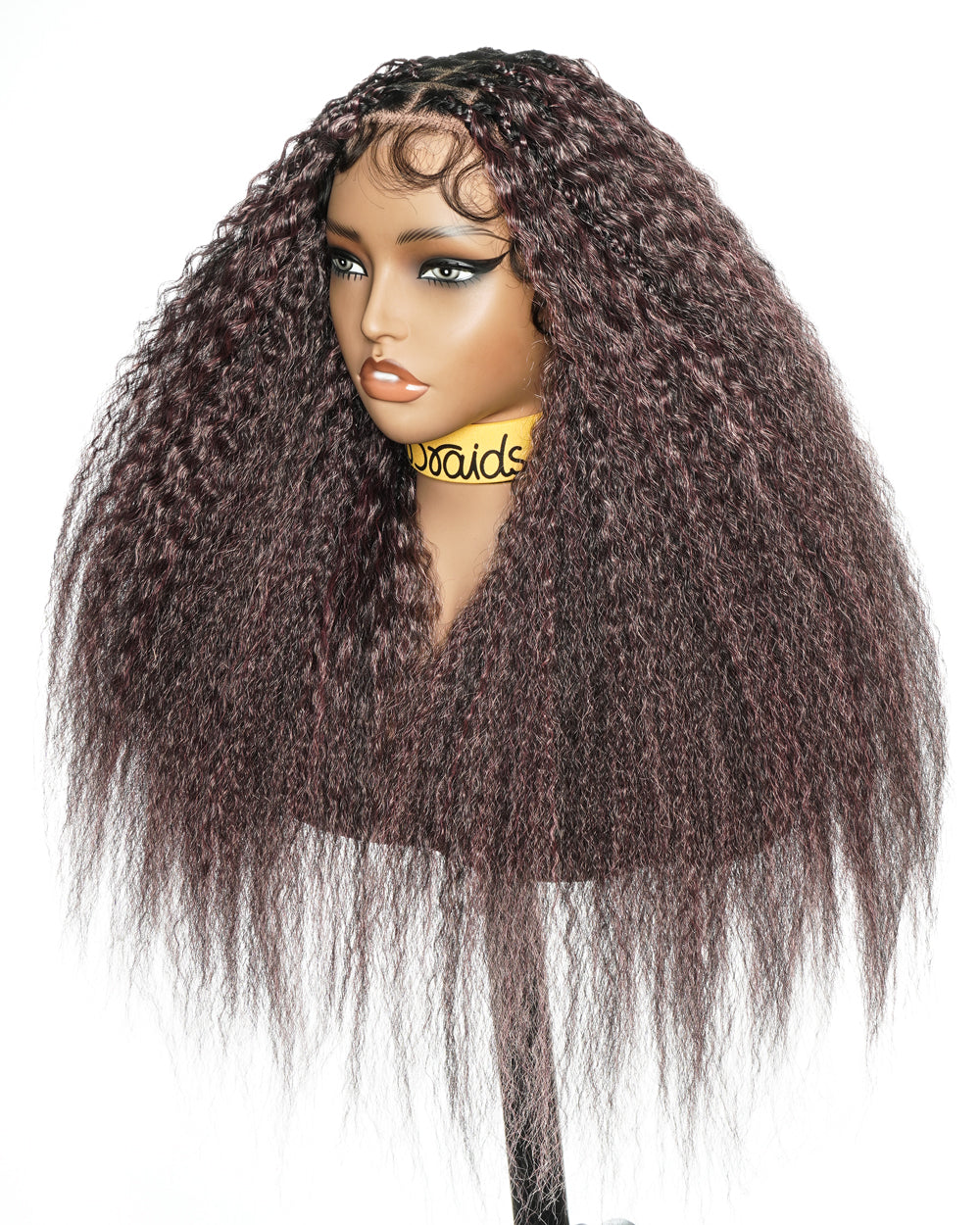 28" Kinky Straight Full Lace Swiss HD Lace Glueless Blend Human Hair Boho Braided Wig