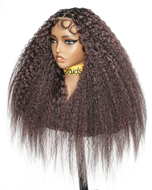 28" Kinky Straight Full Lace Swiss HD Lace Glueless Blend Human Hair Boho Braided Wig