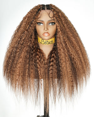 28" Kinky Straight Full Lace Swiss HD Lace Glueless Blend Human Hair Boho Braided Wig