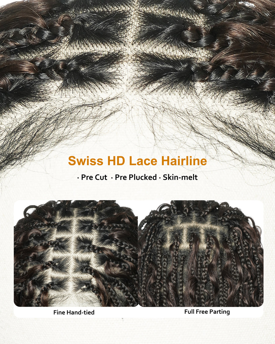 18" Swiss HD Lace Blend Human Hair Glueless Boho Braided Wig