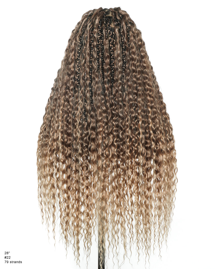 28" Blend Brown Deep Wave Knotless Boho Box Braided Wig