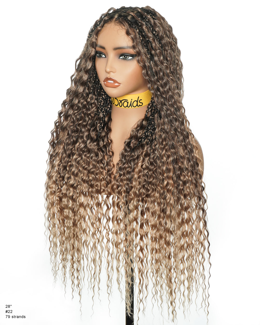 28" Blend Brown Deep Wave Knotless Boho Box Braided Wig