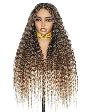 28" Blend Brown Deep Wave Knotless Boho Box Braided Wig