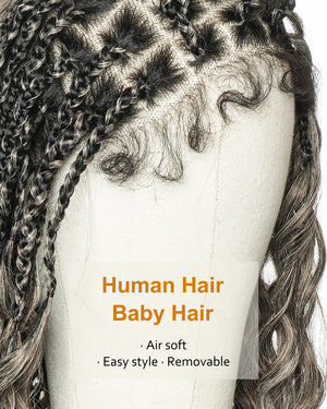 28" Blend Brown Deep Wave Knotless Boho Box Braided Wig
