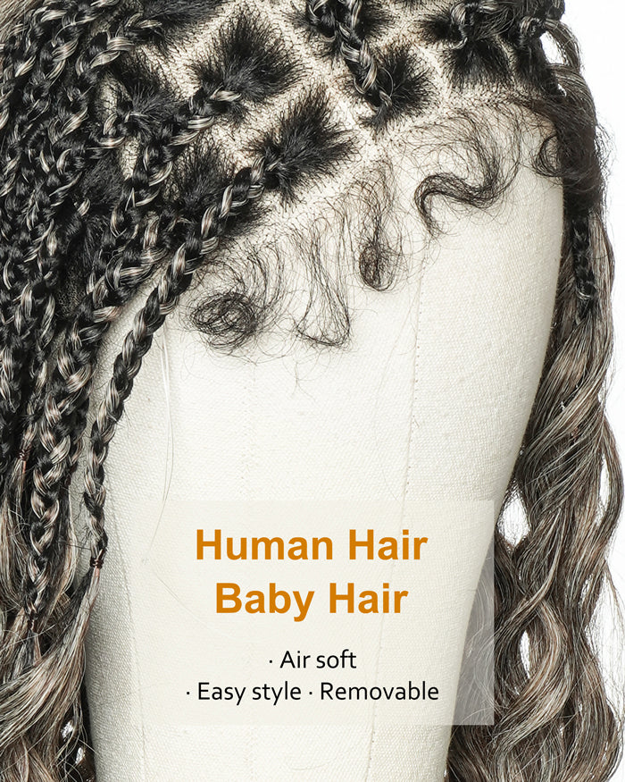 28" Blend Brown Deep Wave Knotless Boho Box Braided Wig