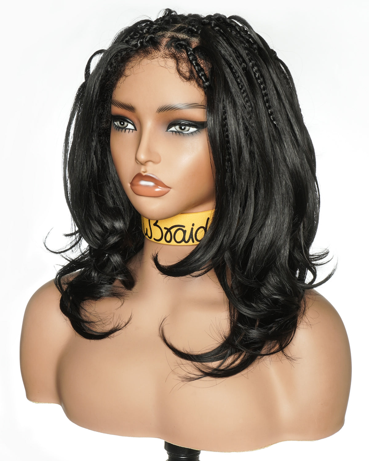 uBraids 14" French Curls Swiss HD Full Lace Boho Box Braided Wig with Human Hair Baby Hair & Drawstring Front and Back