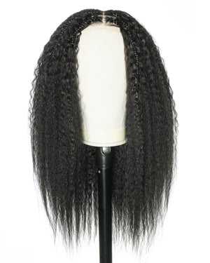 28" Kinky Straight Full Lace Swiss HD Lace Glueless Blend Human Hair Boho Braided Wig
