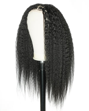 28" Kinky Straight Full Lace Swiss HD Lace Glueless Blend Human Hair Boho Braided Wig