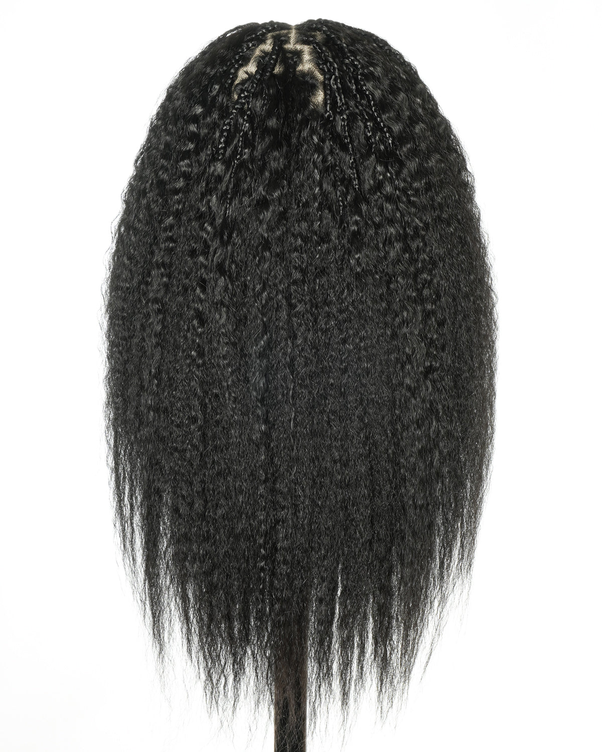 28" Kinky Straight Full Lace Swiss HD Lace Glueless Blend Human Hair Boho Braided Wig