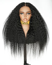 28" Kinky Straight Full Lace Swiss HD Lace Glueless Blend Human Hair Boho Braided Wig