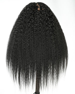 28" Kinky Straight Full Lace Swiss HD Lace Glueless Blend Human Hair Boho Braided Wig