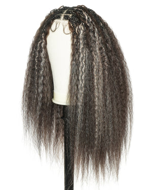 28" Kinky Straight Full Lace Swiss HD Lace Glueless Blend Human Hair Boho Braided Wig