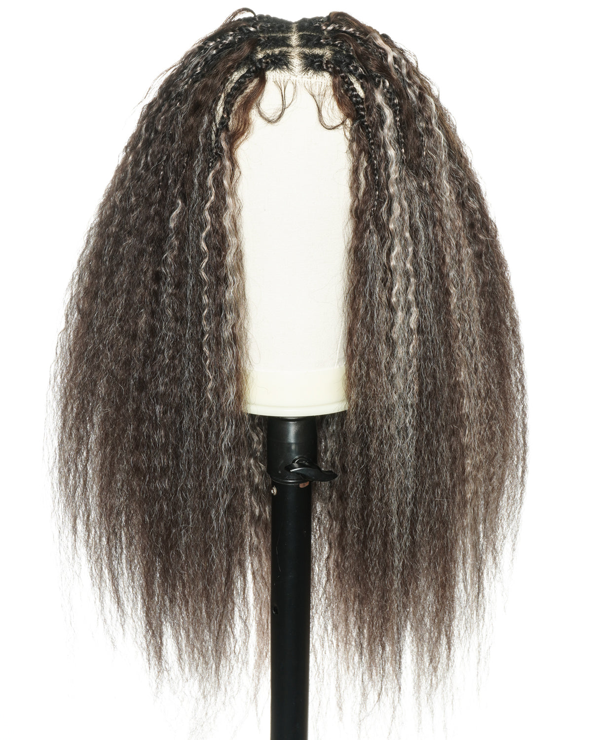 28" Kinky Straight Full Lace Swiss HD Lace Glueless Blend Human Hair Boho Braided Wig