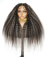28" Kinky Straight Full Lace Swiss HD Lace Glueless Blend Human Hair Boho Braided Wig