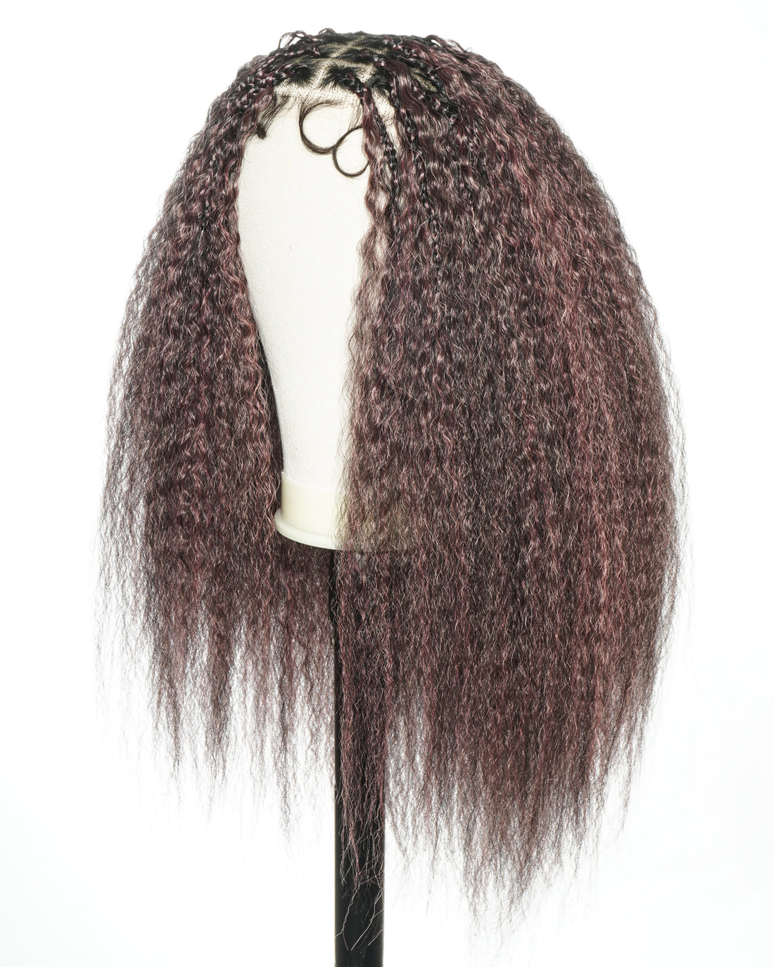 28" Kinky Straight Full Lace Swiss HD Lace Glueless Blend Human Hair Boho Braided Wig