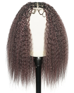 28" Kinky Straight Full Lace Swiss HD Lace Glueless Blend Human Hair Boho Braided Wig