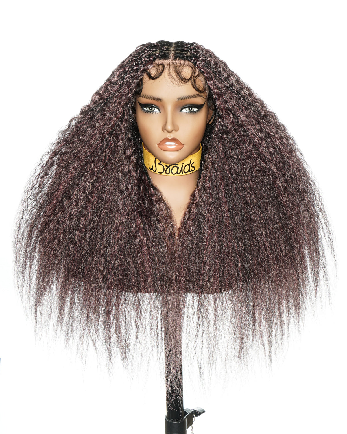 28" Kinky Straight Full Lace Swiss HD Lace Glueless Blend Human Hair Boho Braided Wig