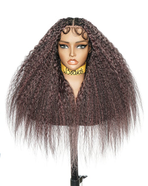 28" Kinky Straight Full Lace Swiss HD Lace Glueless Blend Human Hair Boho Braided Wig